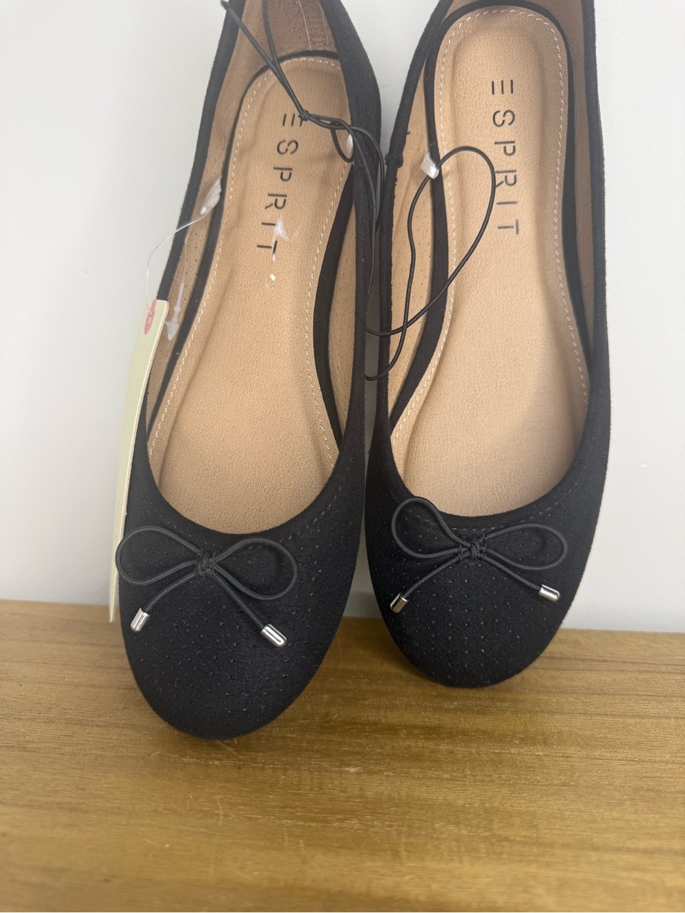 Esprit Black faux Suede Ballet Flats with Bow - Picture 3 of 5